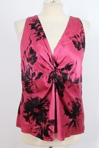 Ann Taylor 6 100% Silk Pink Black Floral Tank Twist V-Neck Top Blouse - £18.01 GBP