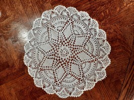 Vintage Crocheted Round Doily, White, 12&quot;, - £9.54 GBP