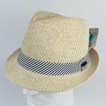Panama Jack Original Hat Off White Striped Band Straw Toyo Fedora Hat Ne... - $17.41
