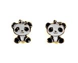 PANDA BEAR EARRINGS Post Pair Enamel Jewelry Gift Rhinestone Black White... - $3.95