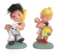 VTG  Napco ware Little Rascals Ceramic Baseball Boy and Blonde Girl Fur Hair - £13.27 GBP