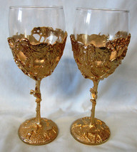 R Scott Jarvie 1998 African Gold Plated Wine Goblet Stem 7 3/4&quot;,  Set of 2 - $59.29