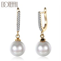 DOTEFFIL 925 Silver  AAA Zircon 18K Gold Earrings For Women Jewelry Fashion Wedd - £15.74 GBP