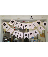 Cat birthday banner | Happy birthday banner in pink | Pink birthday banner - $25.98