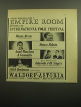 1960 Waldorf-Astoria Hotel Ad - Hanna Ahroni Miriam Makeba Angel Mancheno - £11.70 GBP