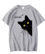 Men&#39;s T-shirt 100% Cotton Summer Meow Black Cat Print Casual Loose Gray ... - $480.50 MXN