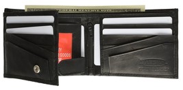 Black Leather Wallet BIFOLD Credit Card Holder ID Window Zippered Pocket Genuine - £11.67 GBP