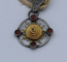 Druidic Sun Wheel Pendant Alchemy English Pewter Hemp Necklace Vintage 1998 - $31.78