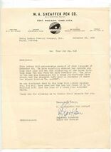 W A Sheaffer Pen Co. Signed Letter Fort Madison Iowa 1938 - $17.82