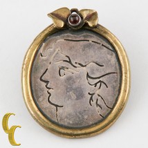 Sterling Silver Women&#39;s Etched Profile Brooch w/ Gold Tone Bezel &amp; Gemstone - $5,324.37 MXN