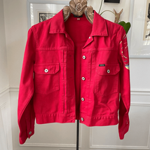 Vintage 80s Guess Red Denim Jacket Upcycled Floral Cotton M - $32.40