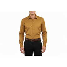 Men's Sports Shirt By Moderno Checker Fancy Long Sleeves MJLS-890 Gold image 3