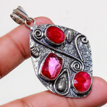 Kashmiri Ruby Pink Tourmaline Gemstone Handmade Pendant Jewelry 2.80&quot; SA 575 - £4.77 GBP
