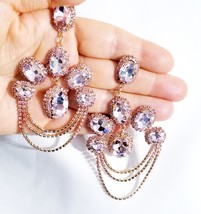 Peach Pink Chandelier Earrings, Gift for Her, Bridesmaid Rhinestone Earr... - £30.09 GBP