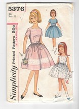 Vintage 1964 Simplicity 5378 Girls Size 12 Party Dress Sewing Pattern Lacy  - $12.00