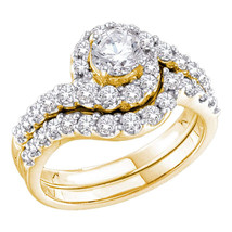 14k Yellow Gold Round Diamond Bridal Wedding Engagement Ring Set 1-3/8 Ctw - £2,317.33 GBP