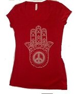 T-shirt with Silver Rhinestones Chamsah Design (Small, Red) - $25.09 CAD
