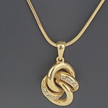 925 Sterling Silver 1/10 14k NECKLACE Italy JCM Love Knot Pendant w Rhin... - $31.43