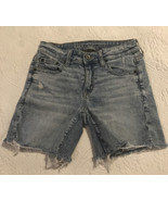 American Eagle Jr Wm 26&quot; W Shorts Denim Distressed Midi Shortie Stretch ... - $26.77 CAD