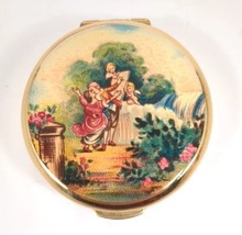Stratton Compact Victorian Garden Scene 1.75&quot; Wide With Protective Dust Bag VTG - £13.40 GBP