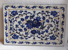 15&quot;x10&quot; Rectangular Marble Serving Tray Lapis Lazuli Inlay Floral Home G... - £999.30 GBP