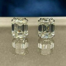 14K White Gold Plated 4Ct Emerald Cut Simulated Diamond Solitaire Stud Earrings - £36.75 GBP