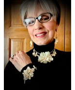 &quot;Reinvented Vintage&quot; Ivory Flower Choker Set Created from a 1980&#39;s Chunk... - £47.19 GBP