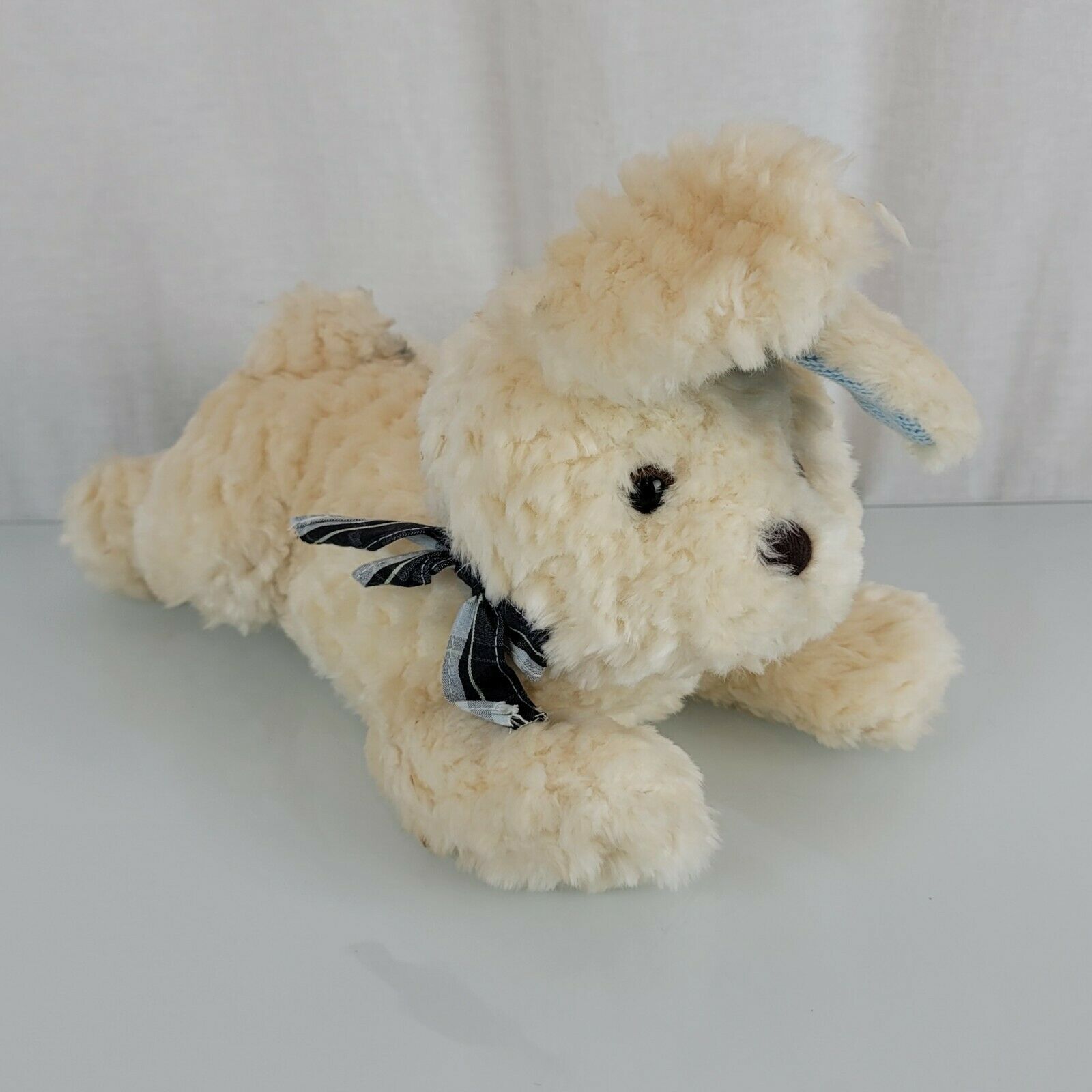 Gymboree Plush Bunny Rabbit Cream White Soft Toy Blue Feet Ears 2004 Plaid Bow - $24.74