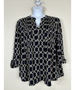 NWT Cocomo Womens Plus Size 3X Navy Chain Link Pocket V-neck Blouse 3/4 ... - £22.65 GBP
