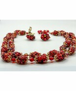 Vintage Japan Burgundy Red Set - 1950s Necklace Earrings Cluster “Sugar”... - $33.99