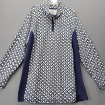 Blair Women Jacket Size 2XL Blue Stretch Preppy Geo Print Zip Henley Long Sleeve - £10.75 GBP