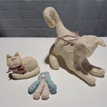 Vintage Cloth Remnant Handmade Cats &amp; Doll  - £14.65 GBP