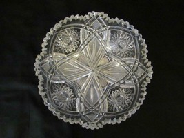 American Brilliant Period Cut Crystal Glass 9.25&quot; Bowl, Hobstar &amp; Arches Pattern - £37.35 GBP
