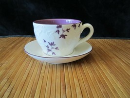 2006 Starbucks White/Purple Embossed Flowers &amp; Leaves Coffee Mug Tea Cup  9 oz - £11.73 GBP