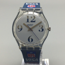 Vintage Swatch Magnitudo NFL Visa Watch Unisex Clear Blue New Battery 1993 - $37.12