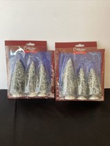 NEW Cobblestone Corners Winter Village Green Snow Flocked Christmas Tree 2 Packs - £5.99 GBP