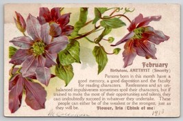 Birthday February Iris Flower Amethyst Birthstone Greetings Postcard R26 - £5.23 GBP