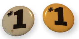 #1 Number One Vintage Set Of White &amp; Yellow Pin Pinback Buttons - £5.08 GBP