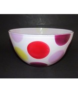 Vintage mixing bowl white fired on red yellow purple dots  8 3/8&quot; - £20.40 GBP