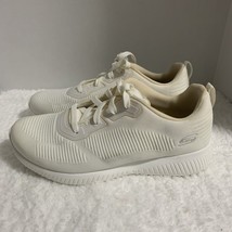 Bobs by Skechers Womens Tough Talk Lace Up Sneaker Memory Foam White Sz 9.5 - $24.53