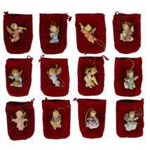 1996 Set of 12 Berta Hummel&#39;s Littlest Angels Christmas ornaments with Red Bags - £178.42 GBP