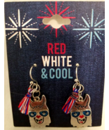 Llama with Sunglasses Earrings Silver Tone Red White and Blue NEW - £7.98 GBP