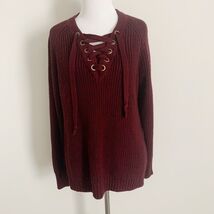 Its Our Time Lace Up Sweater Medium Maroon Red Long Sleeve Casual Valent... - $10.22