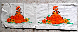 Set of 2 Embroidered Dish Towels with Girl in Orange Gown &amp; Hat holding Umbrella - £7.95 GBP