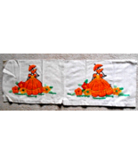 Set of 2 Embroidered Dish Towels with Girl in Orange Gown & Hat holding Umbrella - $9.89