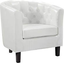 White Faux Leather Accent Armchair In The Contemporary Modern Style By M... - £160.68 GBP