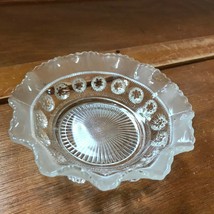 Vintage Small Ruffled Frosted Top Clear Glass Shallow Bowl with Raised D... - $12.19