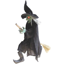 Flying Witch on a Broom Green-Faced 42-inch Halloween Decoration Indoor ... - $91.97