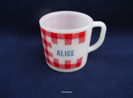 Personalized Milk Glass Red White Gingham Plaid &quot;ALICE&quot; Coffee Mug MCM Westfield - £11.98 GBP