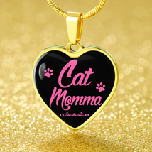 Cat Lover Necklace Cat Momma Heart Pendant Stainless Steel or 18k Gold 18-22&quot; - £30.26 GBP+